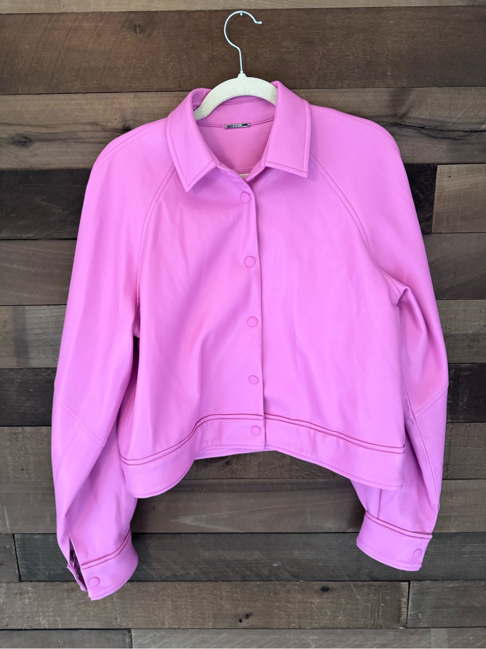 Alexis Cropped Pink Women's Faux Leather Jacket